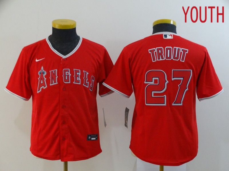 Youth Los Angeles Angels 27 Trout Red Nike Game MLB Jerseys